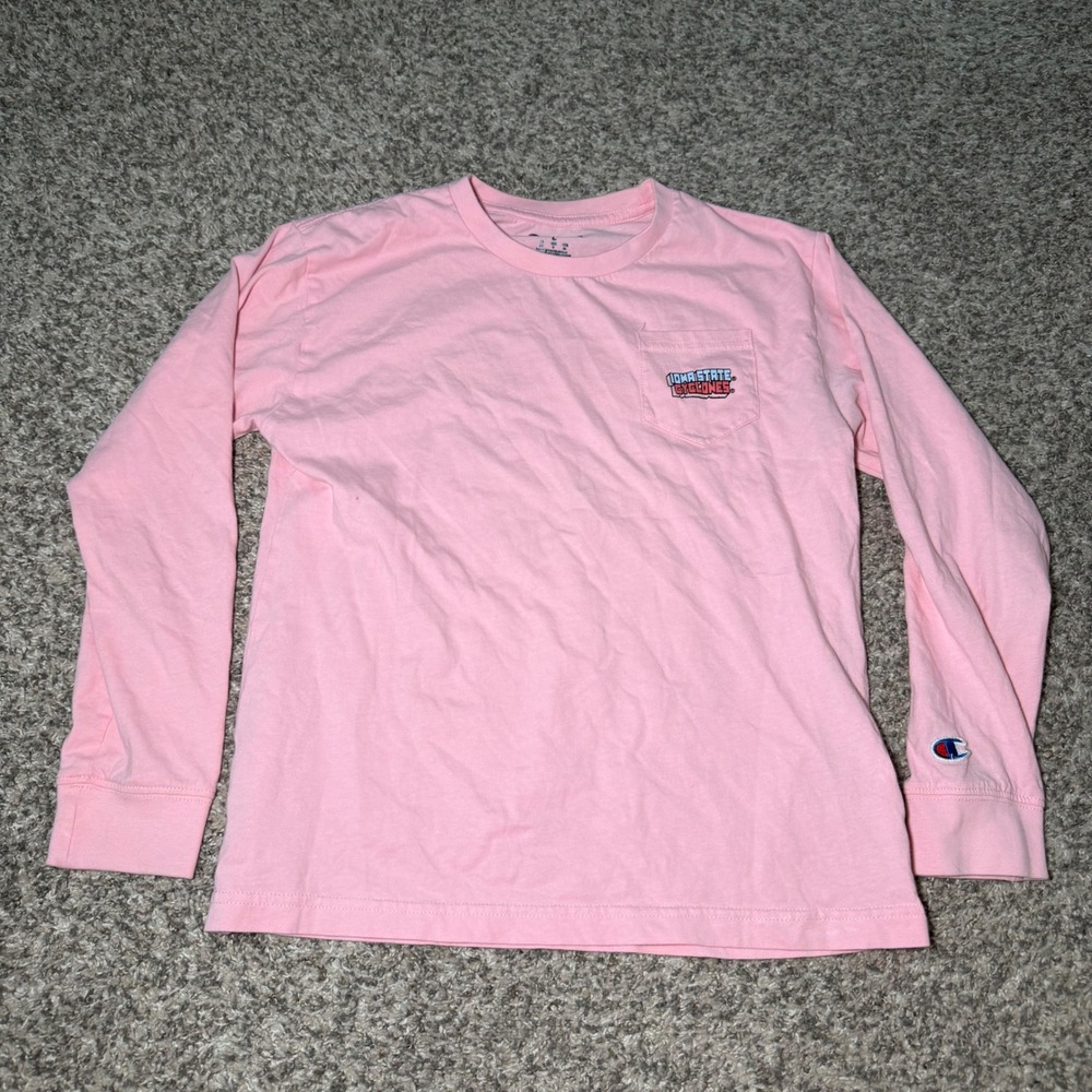 Champion Iowa State Cyclones Pink Long Sleeve Pocket T-Shirt Kids Large L